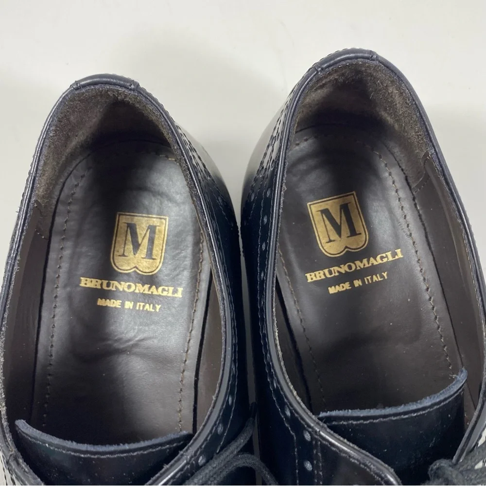 Bruno Magli Mens 9.5 M Cortez Leather Wingtip Oxfords Dress Shoes Black Lace - Picture 7 of 8